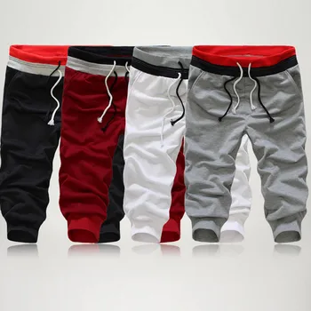 

Fashion Men Pants Solid Color Elastic Sweatpants Three Quarter Troursers Boys Casual Beach Pants FS99