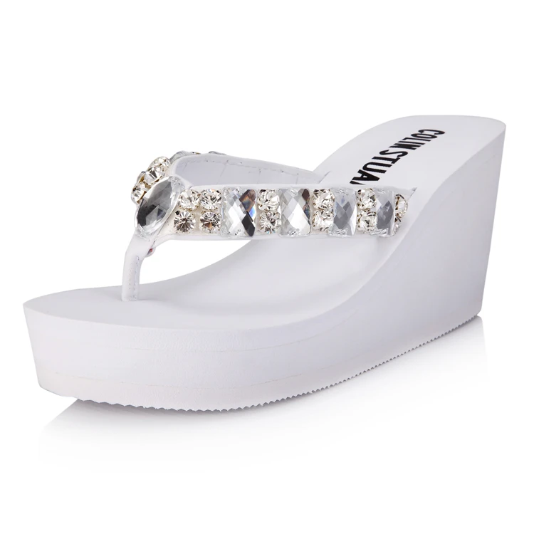 White flip flops with rhinestones Outlet