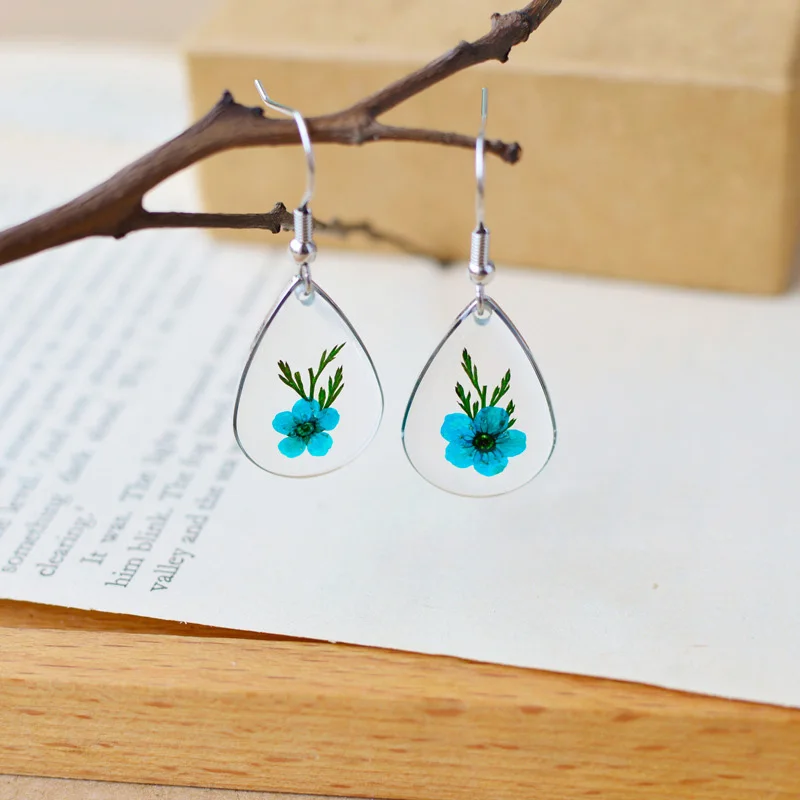 

4 Color Elegant Prevent Allergy Terrarium Dried Flower Drop Earrings Women Simple Fashion Floating Locket Jewelry Accessories