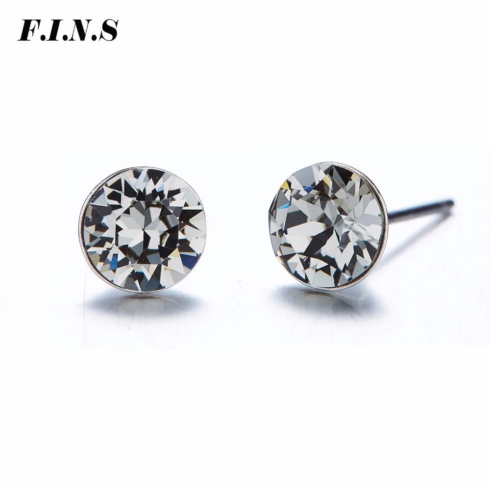

F.I.N.S Minimalist Austrian Crystal Stud Earrings for Women Multi Colors Round Stud Crystals Earrings Silver 925 Jewelry Brincos