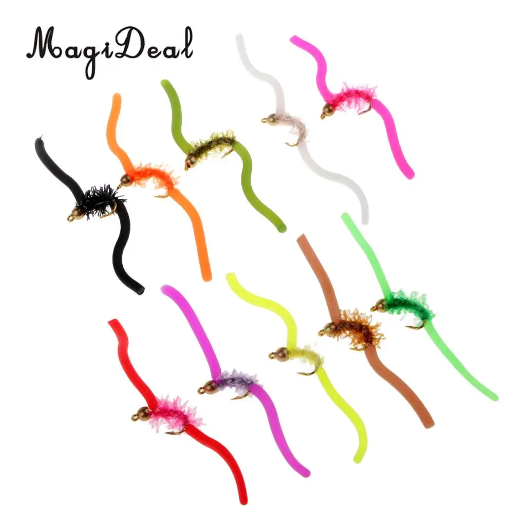 5pcs San Juan Worm Fly Fishing Trout Flies Assortment Power Bead Trout Nymph Fly Fishing Flies