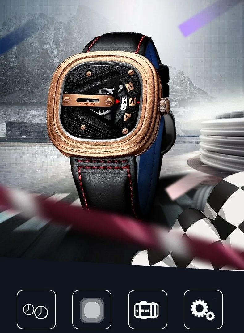 [Dropshpping] TEVISE Men Mechanical Watch T834B Date Calfskin Strap Automatic Movement Waterproof Watch Men Unique Male Clock (1)