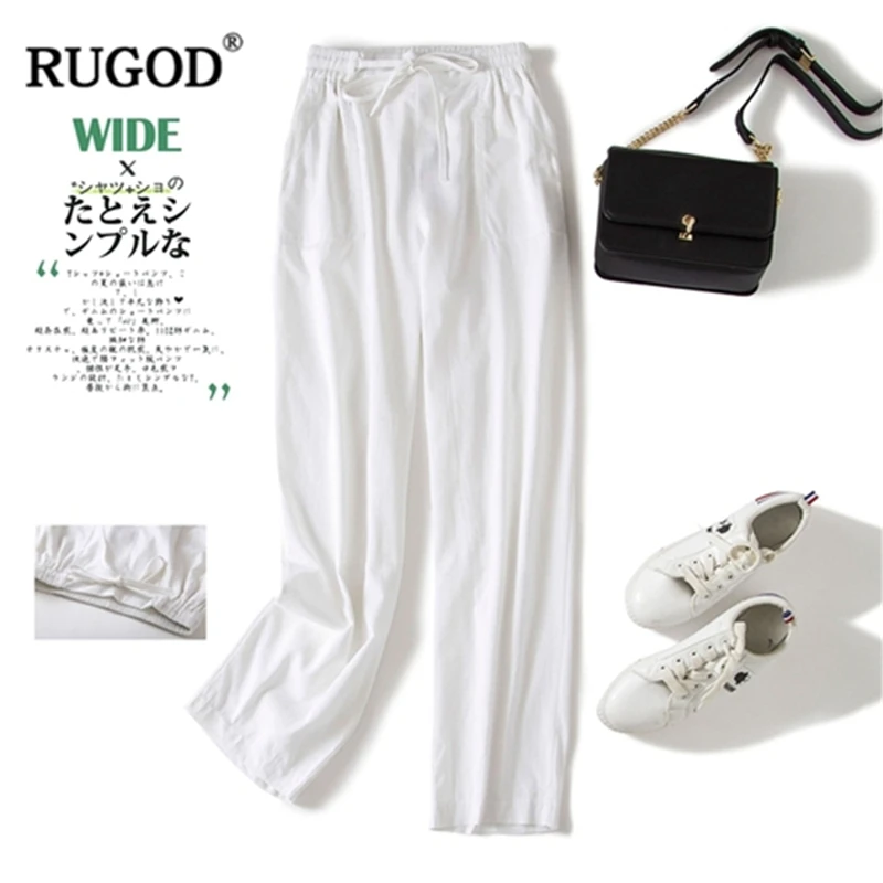 RUGOD New Arrival Women Simple Long Straight Pants Cutton And Linen Soft Loose Solid Trousers Casual Gentle Stylish штаны