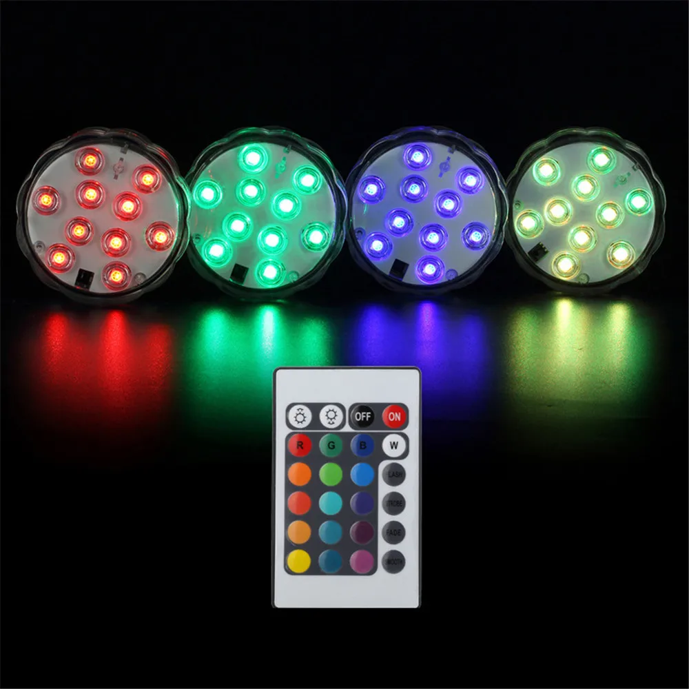 4PC 10-LEDs Underwater lamp IP68 Waterproof Multi Color Battery Operated Remote Control   lights for Hot Tub,Pond,Pool