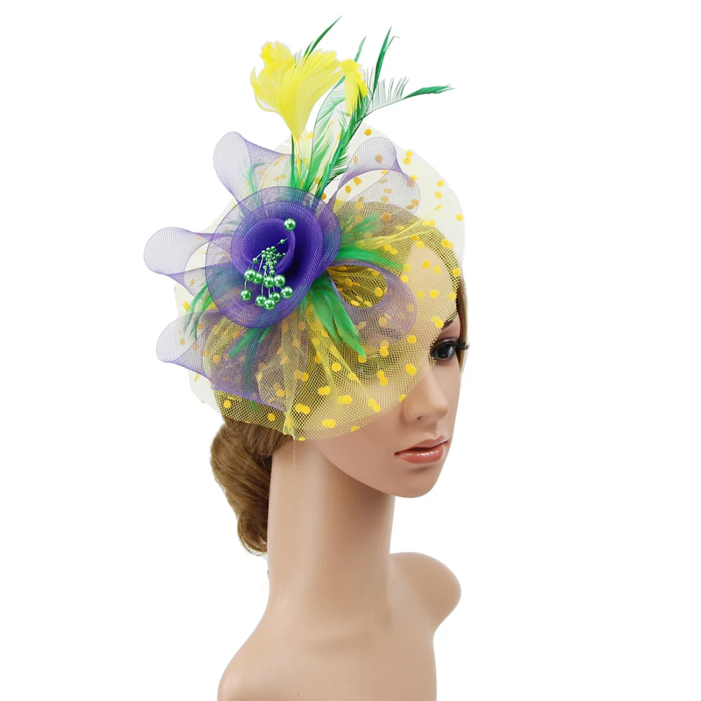 Элегантный цветок бисер с перьями сетки корсаж заколки для волос вечерние свадебные сетки аксессуары для волос головной убор Тиара шляпа