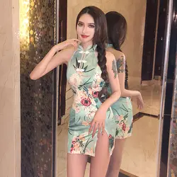 2019 летнее женское китайское платье Ципао традиционные костюмы робы китайское облегающее колено Дракон и Феникс сексуальный женский