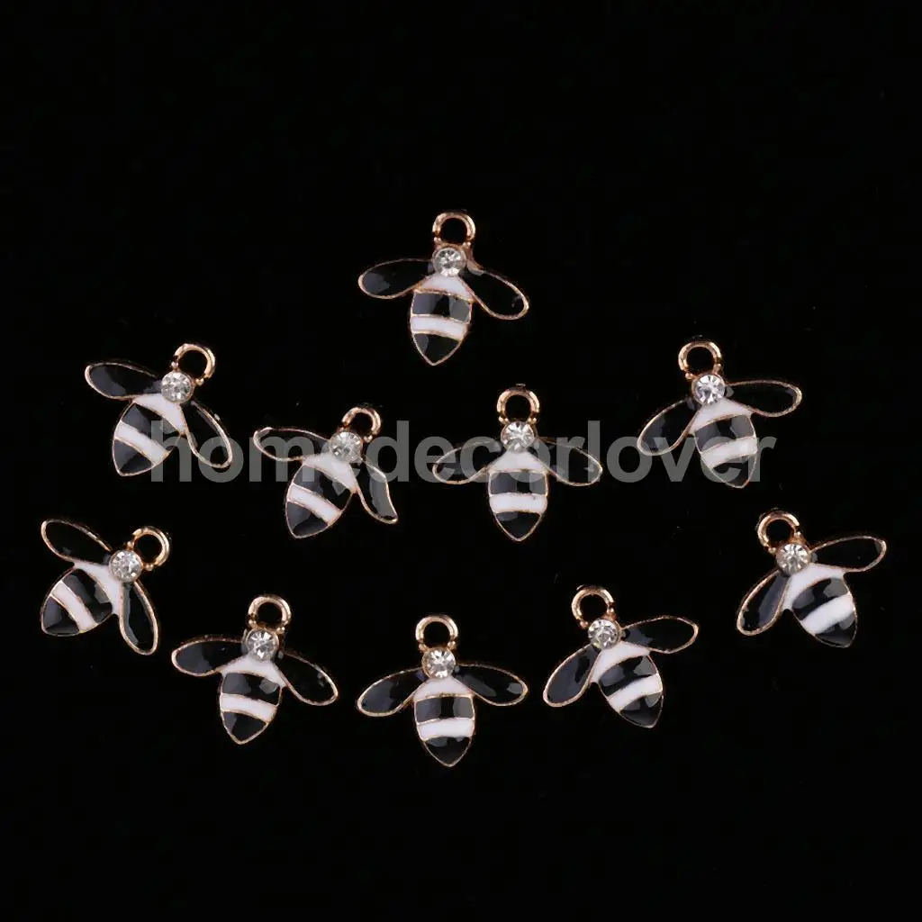 10Pcs Cute Bee Alloy Rhinestone Embellishment Diamante Flatback Buttons DIY Scrapbooking Cellphone Case Hair Accessories Charms