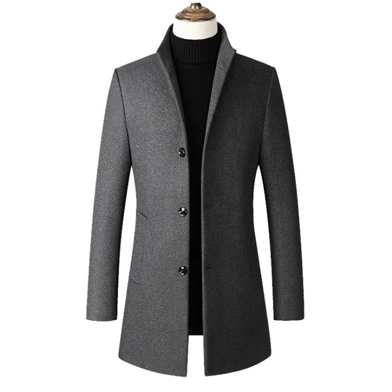 Прямая поставка, шерстяное пальто, приталенная куртка, повседневный Тренч, мужское серое шерстяное пальто, зимнее мужское шерстяное пальто, куртки большого размера