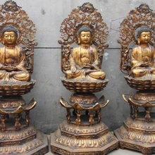 46 дюймов Тибет Храм Старый Медь Бронза Шакьямуни Амитабха Татхагата Статуя Будды Набор