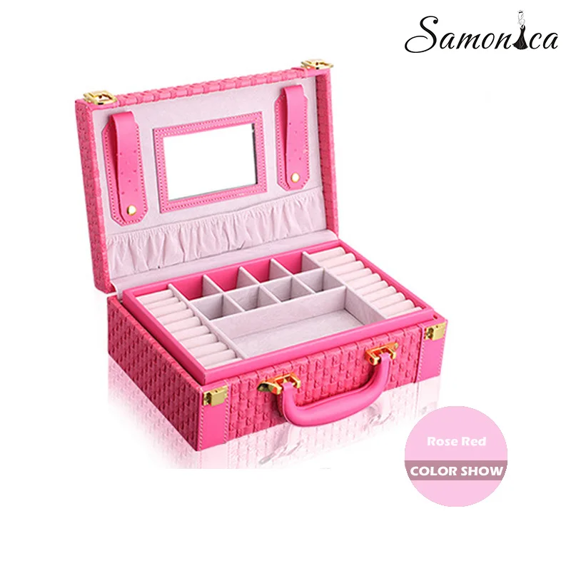 

Rose Red Multi-function PU Jewelry Box Necklace Ring Earrings Jewelry Organizer Portable Travel Essential Earings
