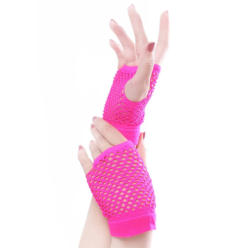 Новинка, высококачественные Неоновые Короткие сетчатые перчатки, черные Необычные Вечерние перчатки для танцевального клуба из нейлона+ спандекса 1 - Цвет: 4