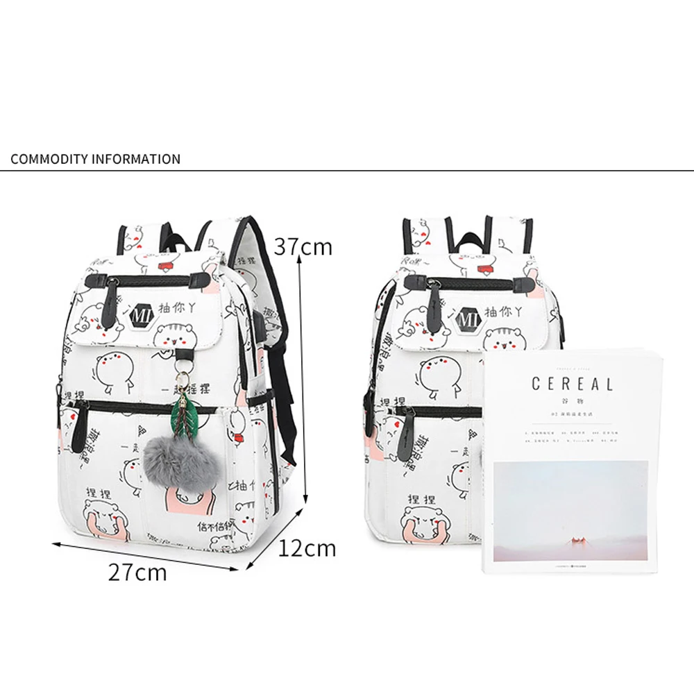 Mochila de lona de carga USB 2019 3 unids/set mochilas escolares de mujer para adolescentes hombre bolso de libro de estudiante mochila para niños