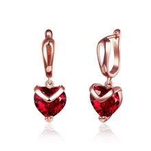 

E128 Fashion Women Clip Earrings Jewelry Gift,Rose Gold Color Red Cubic Zirconia Heart Clip Earrings For Women Wedding/Party