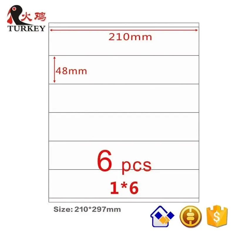 

50 sheets A4 address mail stickers 6-UP 210mm x 48mm size stickers for inkjet/ laserjet printer GL-05