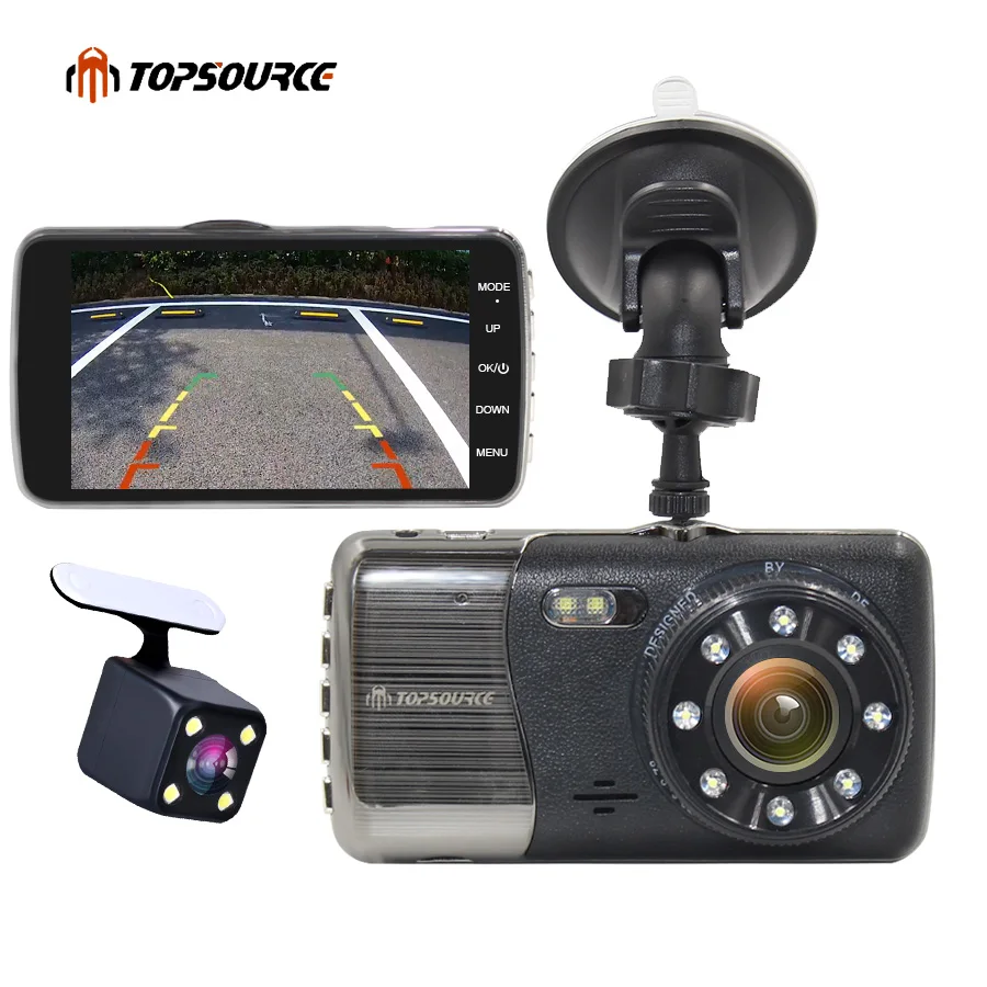 

TOPSOURCE 4" Mini Car DVR Full 1080P Dual Lens 8 LED Rear view Camera support Front car distance warning dash camera AIT8328P