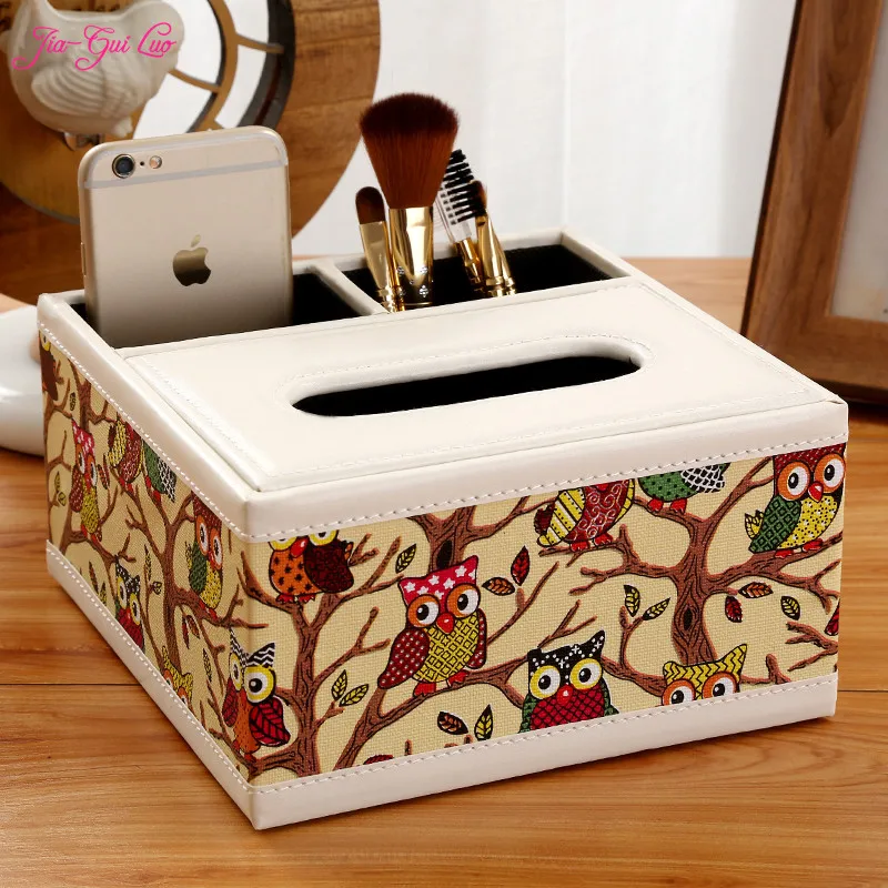 

JIA-GUI LUO Creative leather multi-purpose tissue box European-style living room remote control storage box napkin home E001