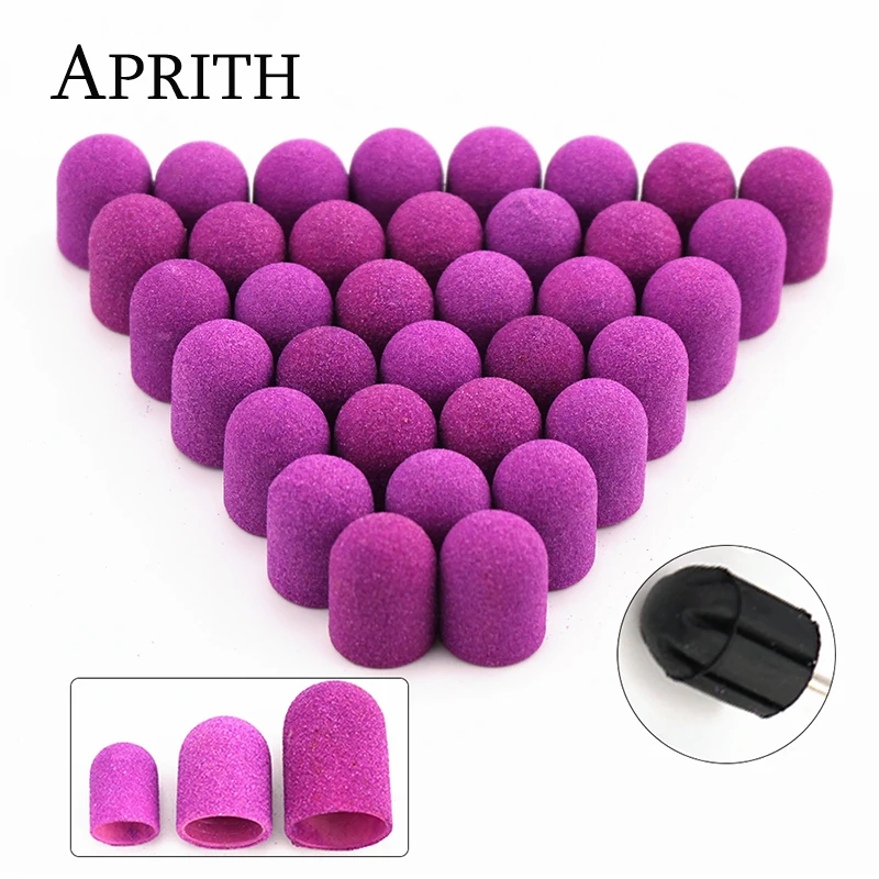 

20Pc 13*19mm Foot Cuticle Tool Plastic Base Purple Sanding Caps With Rubber Grip Pedicure Polishing Sand Block Drill Accessories