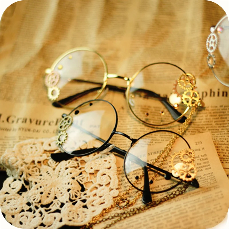 Cosplay&ware Steampunk Girls Cosplay Glasses Frame Metal Gear With Chain Women Retro Lolita Eyewear -Zentai shop online HTB1o1ipVcfpK1RjSZFOq6y6nFXa9.jpg