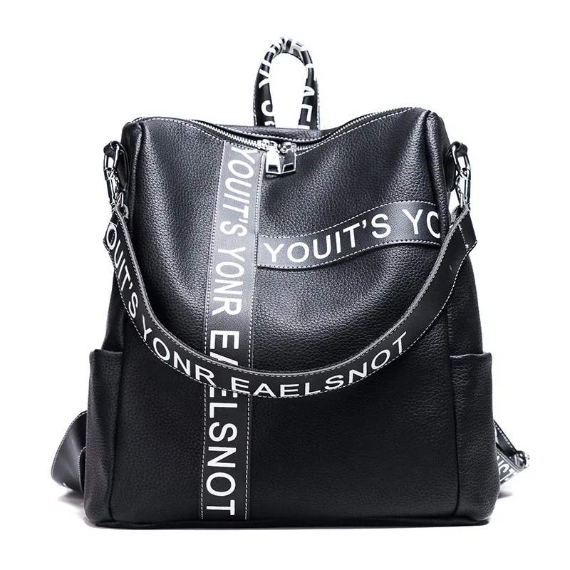 DIINOVIVO, женские рюкзаки в стиле панк с буквенным принтом, роскошный кожаный женский рюкзак, многофункциональные школьные сумки для девочек, дизайнерская сумка WHDV0351 - Цвет: Черный
