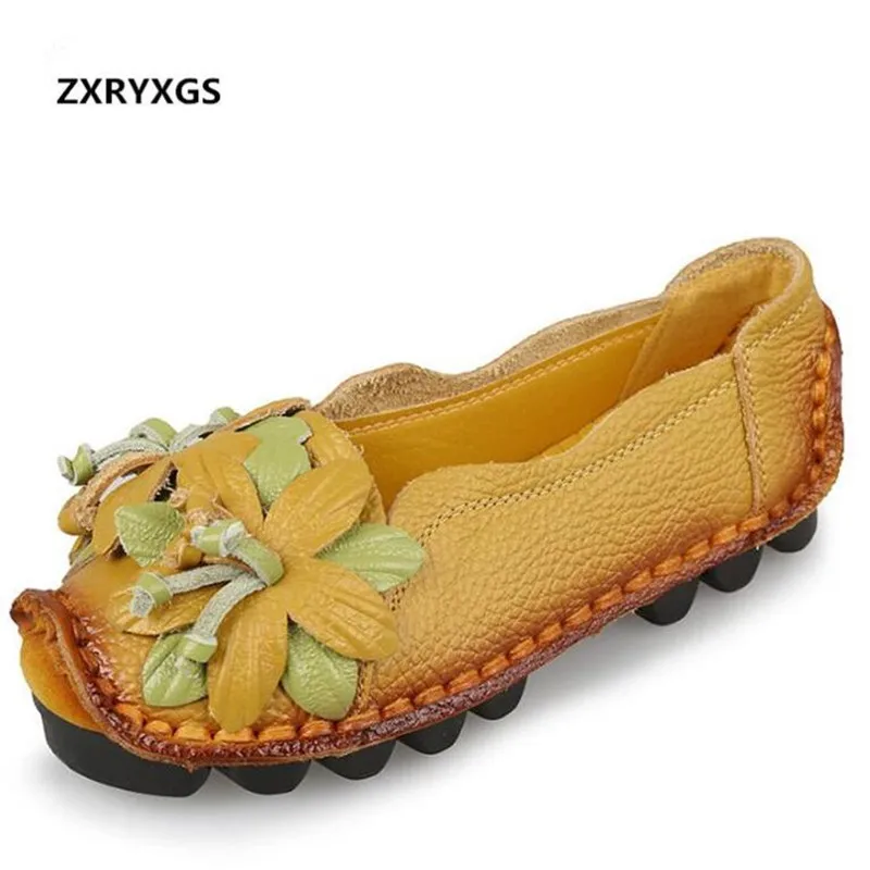 

Hot Original Handmade Flower Cow Leather Shoes Women Flats 2018 Spring New Retro Elegant Women Flat Shoes Soft Fashion Shoes