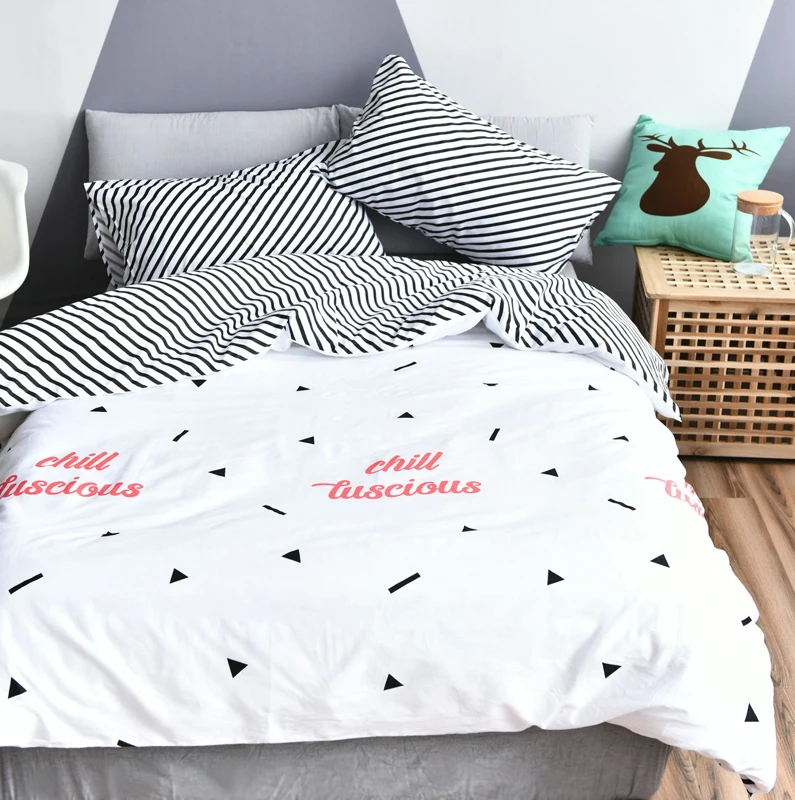 Cotton Stripe Bedding Set White Oblique Fringe Four Seasons Geometryl