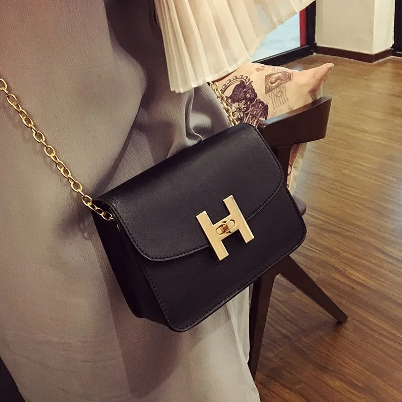 Yuhua, новые трендовые женские сумки, модные простые сумки с клапаном, ретро Корейская версия сумки на плечо, женская сумка-мессенджер на цепочке - Цвет: Black