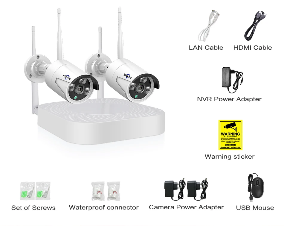 Hiseeu Wi-Fi видео наблюдение для дома камеры безопасности системы 4CH 1080P видеонаблюдение комплект NVR 2 шт. 960 P/1080 P беспроводного ip камера набор видеонаблюдения P2P