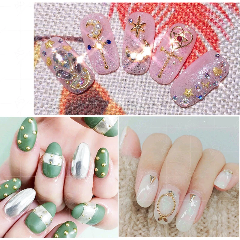 LEAMX мини ногтей Сталь мяч цвета: золотистый, серебристый бисер "икра" Nail Art Украшение Маникюр 3D Декорирование ногтей мяч блестящие шпильки