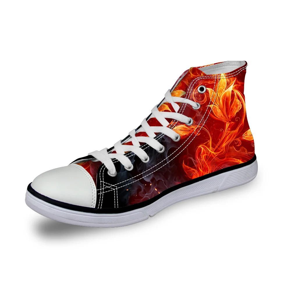 

Customized High top canvas women sneakers vintage vulcanized flat shoes ladies fire flame rose skull horse red 3D print girls