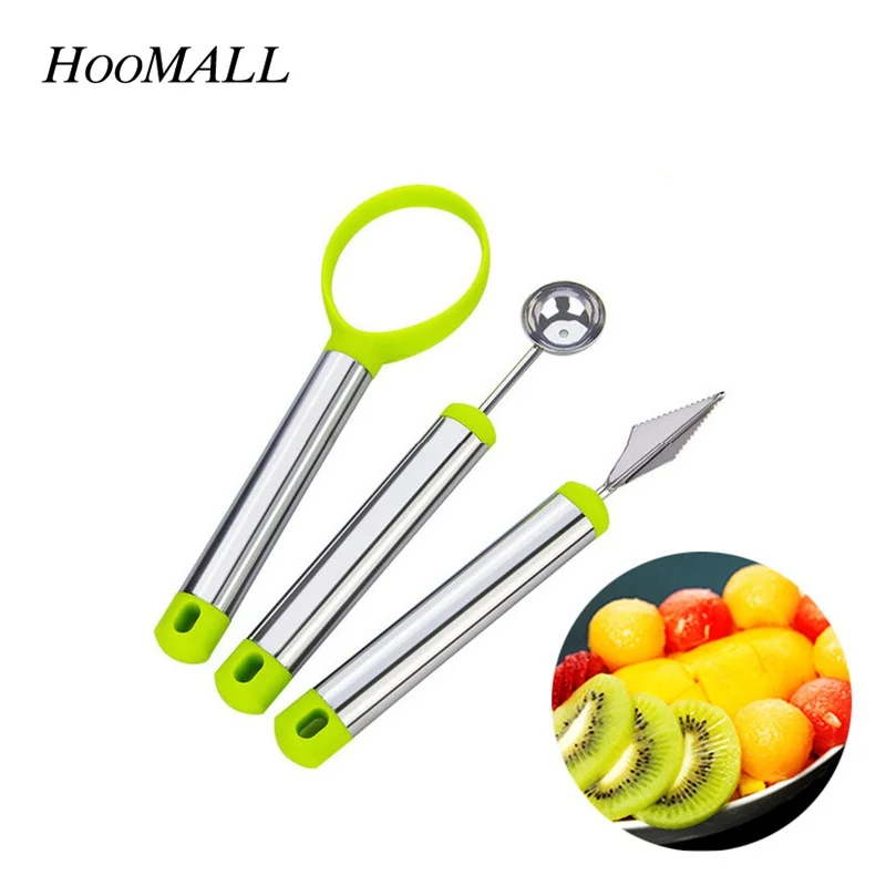 Hoomall 3Pcs/Set Fruit Carving Knife Melon Baller Ice Cream Watermelon