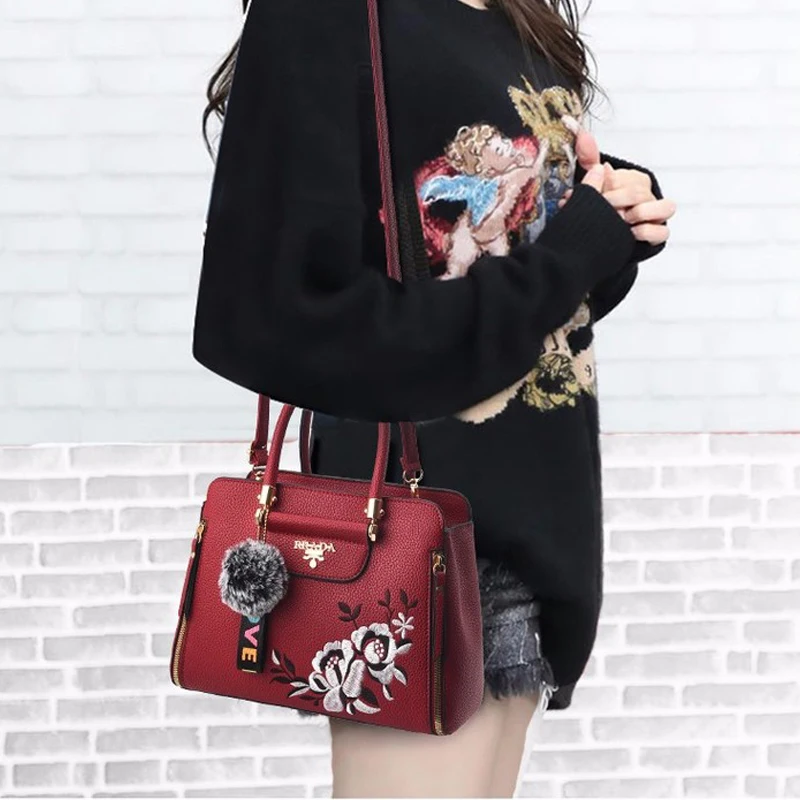 

2018 Women Bag Embroidered Large Pocket Casual Tote Women's Handbag Shoulder Handbags Canvas Leather Capacity Bags For Women