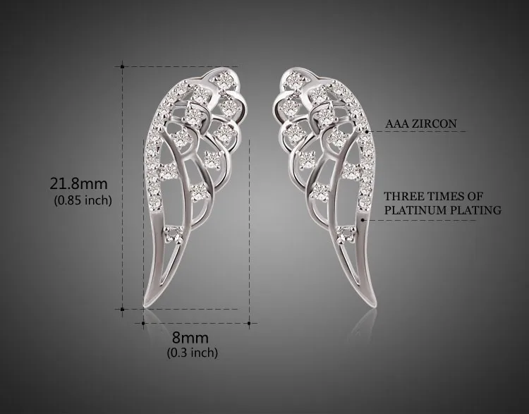 ЦИРКОНИЕВЫЕ полые серьги-гвоздики с крыльями ангела для женщин и девушек, серебряные медные женские серьги, модные украшения для ушей, серьги, новинка