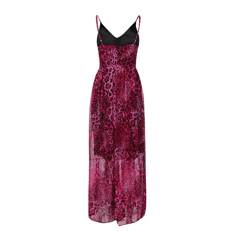New Sexy ChiffonLeopard Print High Waist V-Neck Long Dress Summer High Street Fashion Dress For Female Vestidos #F#40DE07 (8)