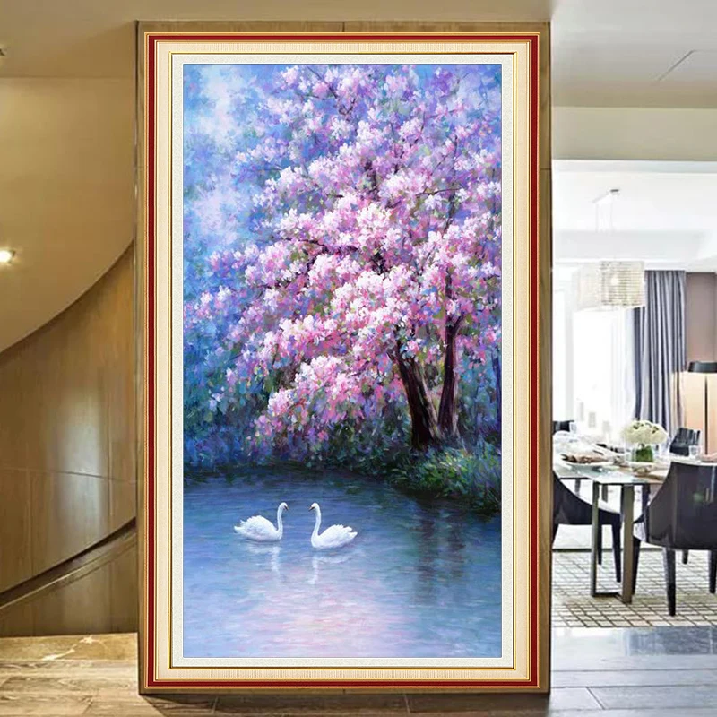 

Youran 5d Diamond Painting Full Square /Round Drill Swan Lake Landscape Porch Living Room Vertical Version Embroidery Kit