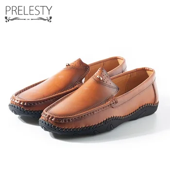 

Prelesty Basic Style Men Casual Shoes Handmade Comfortable Retro Classical Daily Walking Urban Flats Slip on Moccasins Loafer