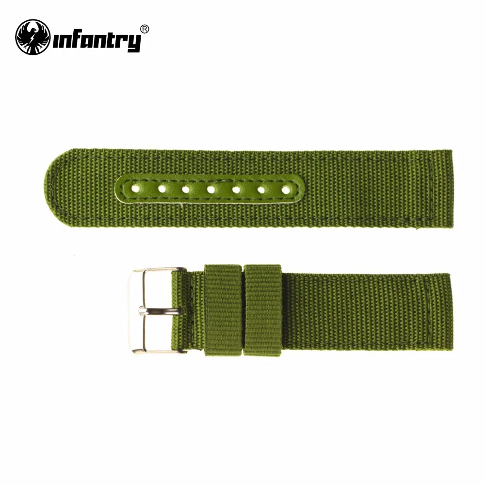 Infantry 22mm Straps Bands For Wrist Watch Military Silver Buckle Green