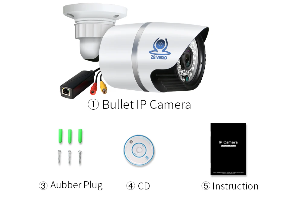 ZSVEDIO Surveillance Cameras Bullet POE IP Camera Alarm System CCTV Cameras Night Vision IP Camera outdoor Infrared NVR Webcam (20)