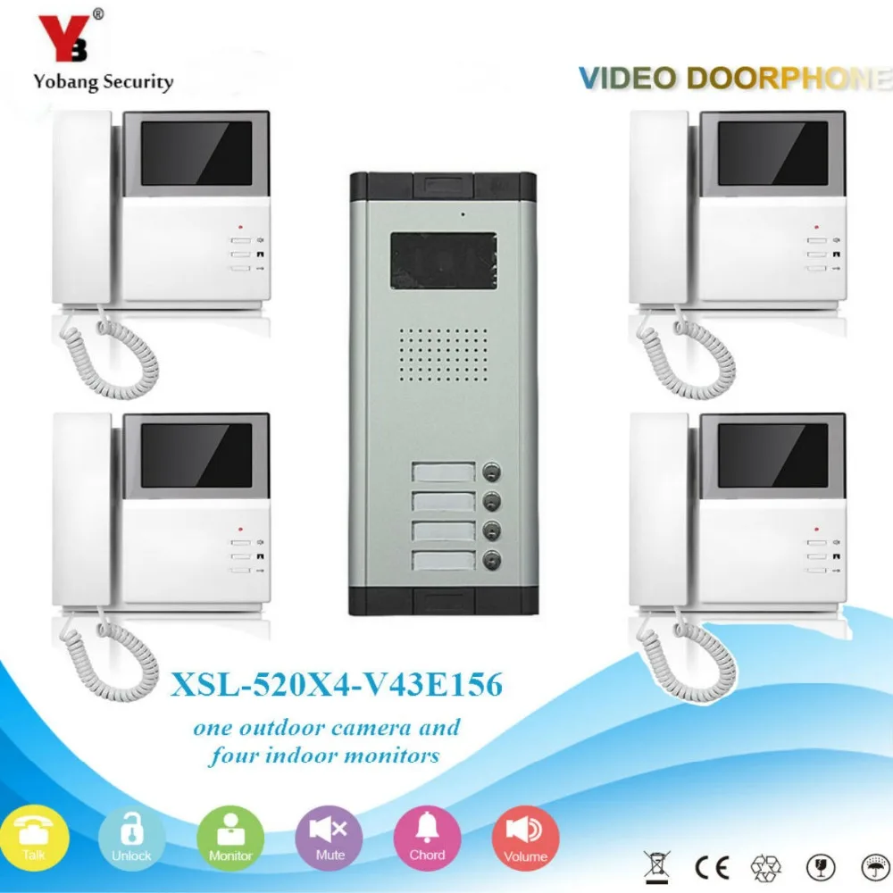 

YobangSecurity 4.3 Inch Colored Villa Video Doorbell Intercom The Home System Kit Night Vision With Handset For 4 Unit Apartment