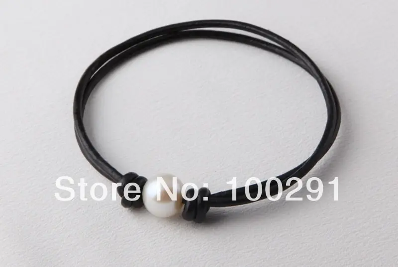 Free shipping!!Fashion Jewelry - 50pcs 9-10mm White Freshwater Pearl Beads 1.5mm Black Leather Cord Knoted Bracelet