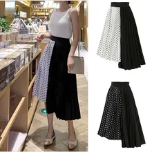 Весенне-осенняя модная женская однотонная плиссированная длинная сетчатая юбка с эластичной резинкой на талии Женская пачка Макси плиссированное платье