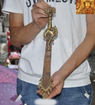 

wedding decoration Tibet bronze Gilt Meteorite iron Buddha head Vajra Phurpa Dagger equipment faqi