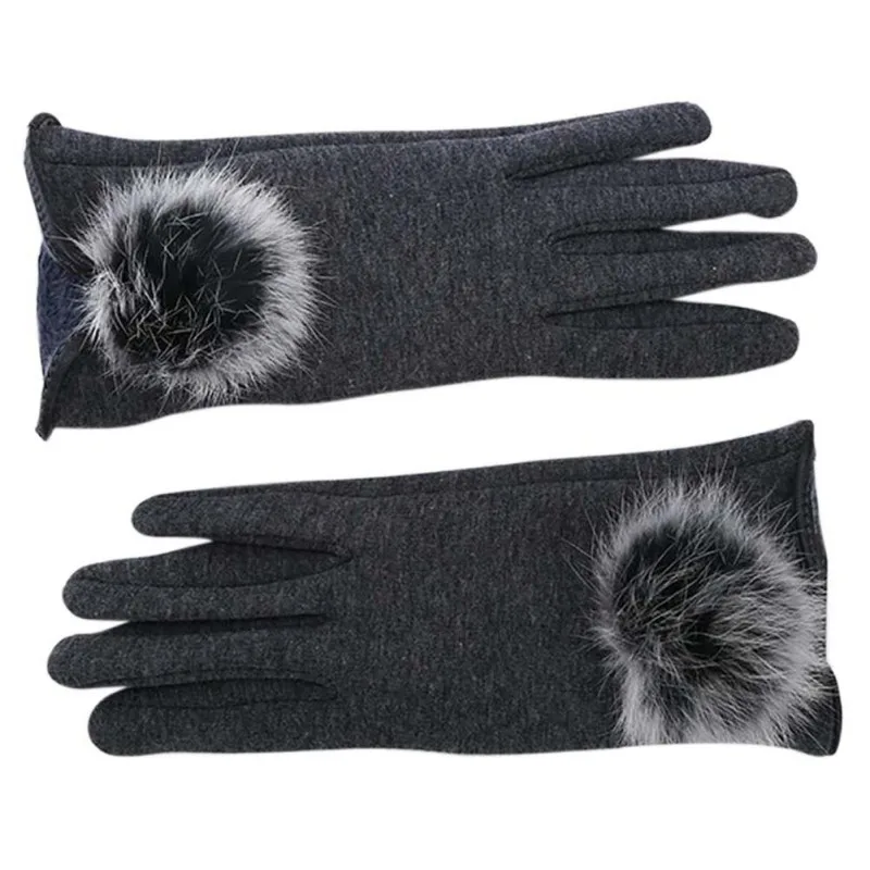 Модные женские зимние теплые осенние элегантные хлопковые перчатки с сенсорным экраном из искусственного меха для мобильного телефона планшета - Цвет: Серый