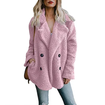 

Autumn Winter Warm clothes Women jacket plush coat Faux Fur Fluffy fleece Hoodie buttons pockets Velvet Sweaters Outerwear S-3XL