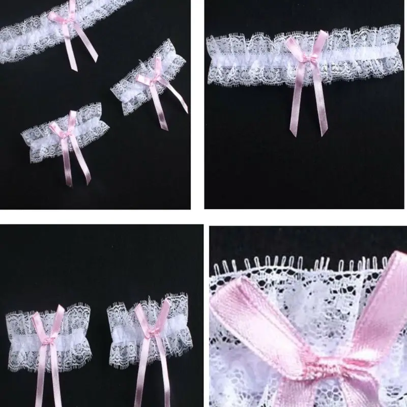 Для женщин Свадебные ресницы цветочные кружева ноги кольцо запястье контрастного цвета ленты бантом Тонкий эластичный подвязка на бедро пояс 3 шт