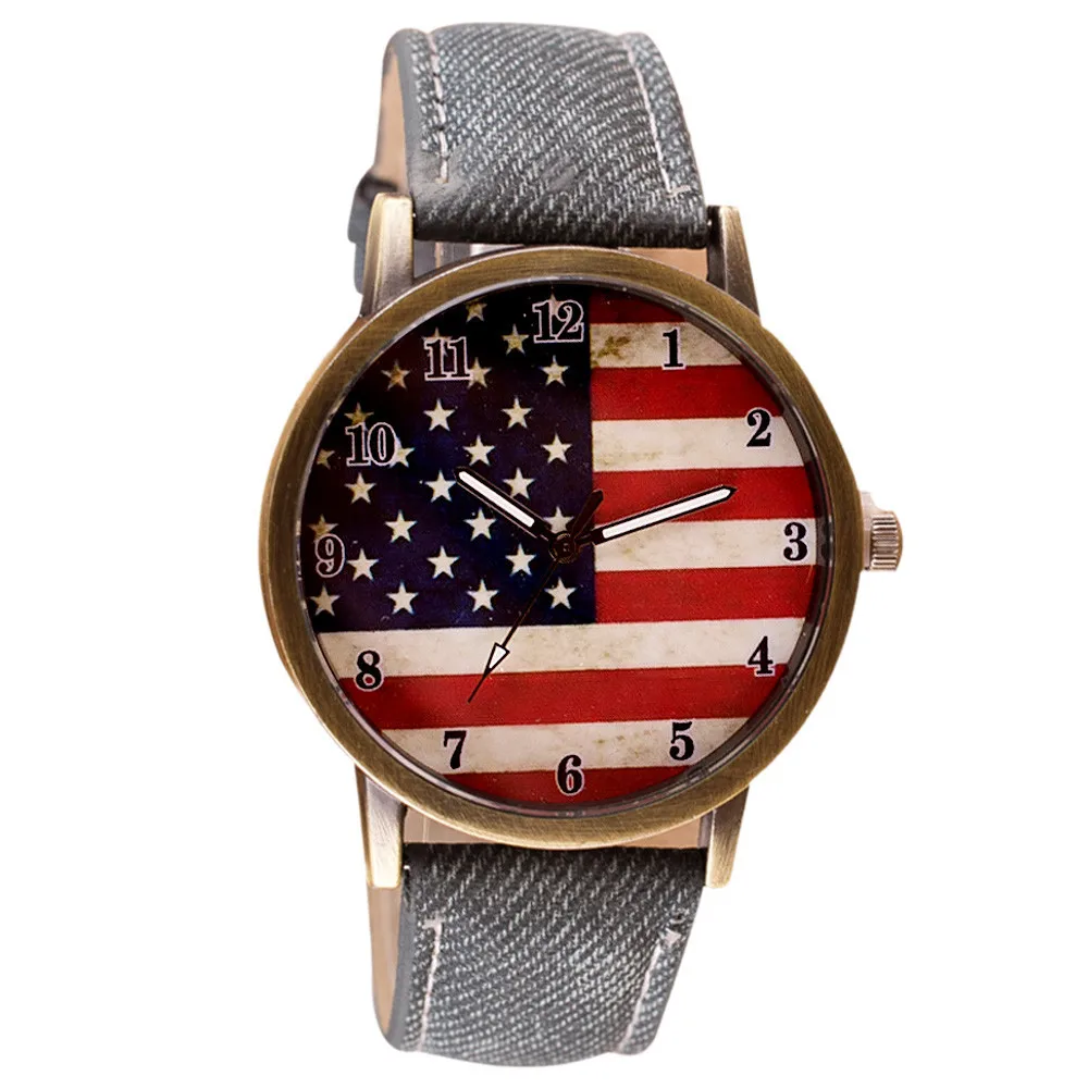 Drop Shippong American Flag pattern Leather Band Analog Quartz Vogue