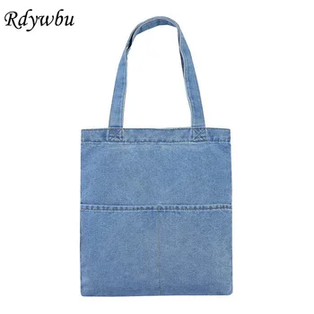 

Rdywbu Women Jeans Tote Bag Large Capacity Cowboy Handbag High Quality Wild Casual Shoulder Bag Canvas Denim Crossbody Bag B761