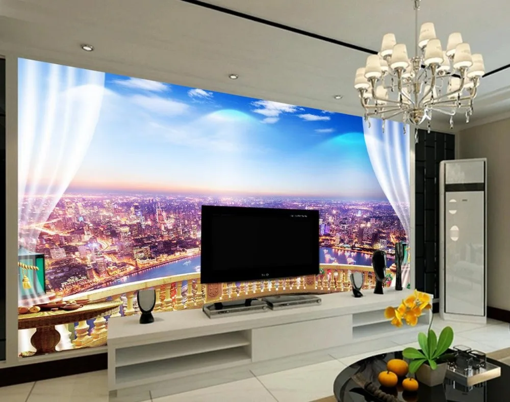 Пользовательские 3D фото обои вид на город окна моды 3D обои ТВ фон обои гостиной диван фон росписи
