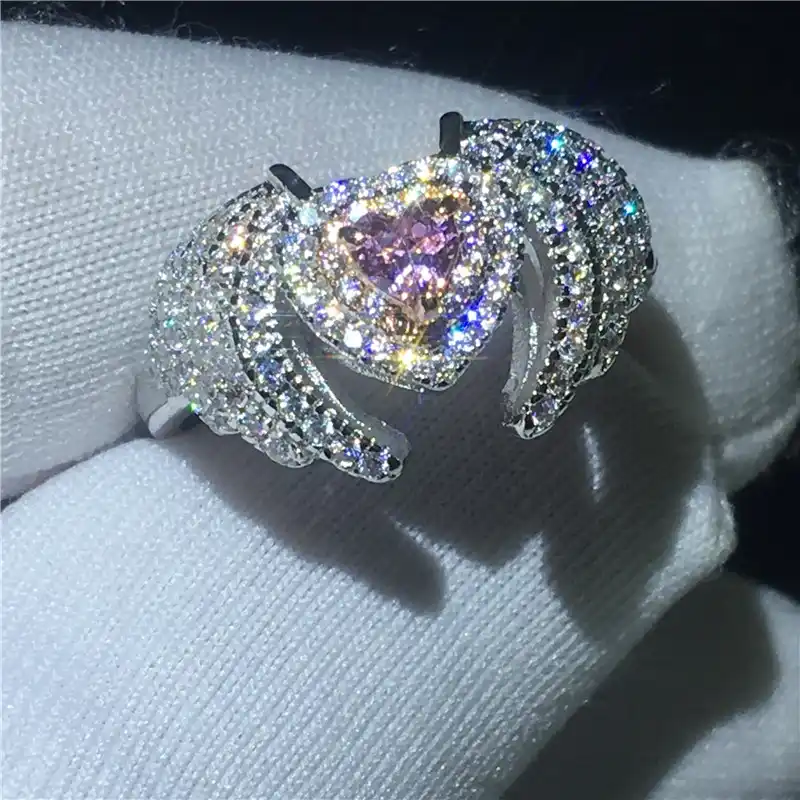 Angel Wings Ring Black Gold Llene 925 Silver Heart Aaaaa Cz Angel Wings Ring Black Gold Llene 925 Silver Heart Aaaaa Cz