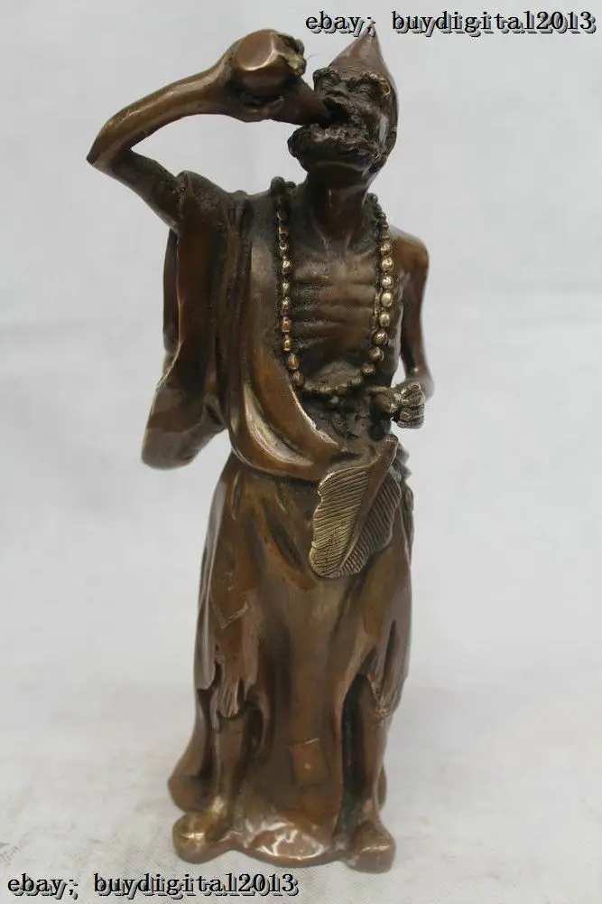 

13"Chinese Folk Pure Bronze excellent Lucky drink Jigong Buddha Statue