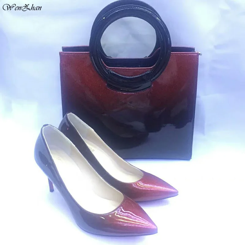 

WENZHAN High Heels Women Sexy Pumps With Handbag Sets 37-43 Mixed Color Thin Heel Pointed Toe Soft Shoes With Bag Hottest A85-15